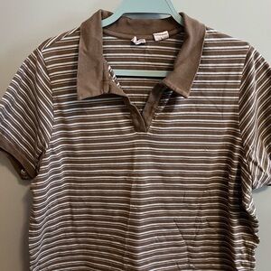 Levi's Brown and White Striped Short Sleeve Polo